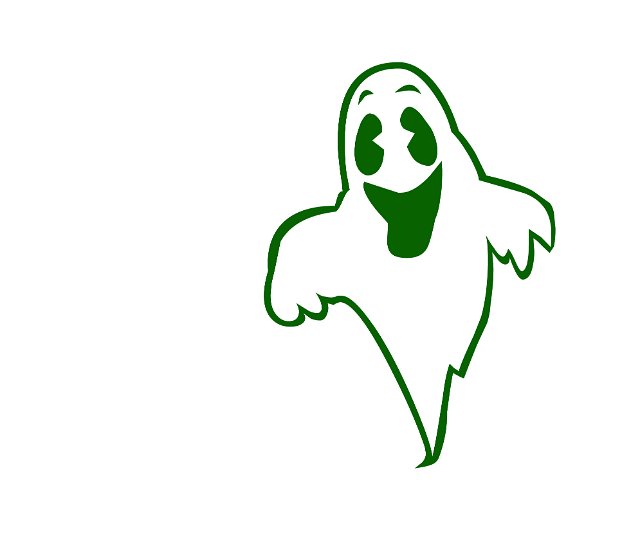 green smiling ghost illustration on white background