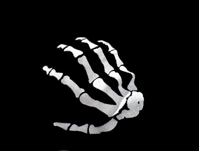 an isolated skeleton hand on black background