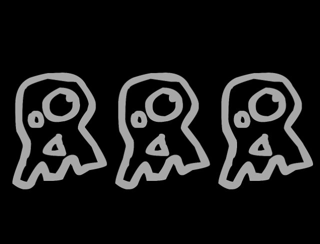 three packman style clipart ghosts