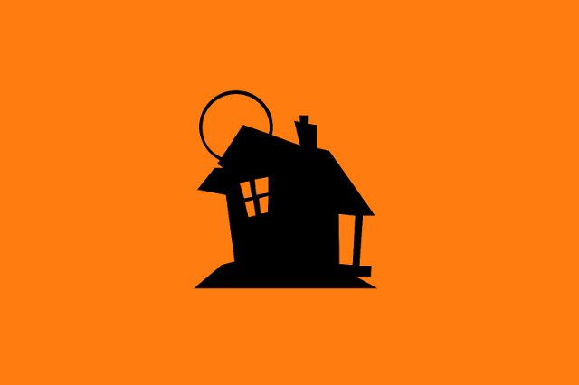 drawing of a haunted house on orange background