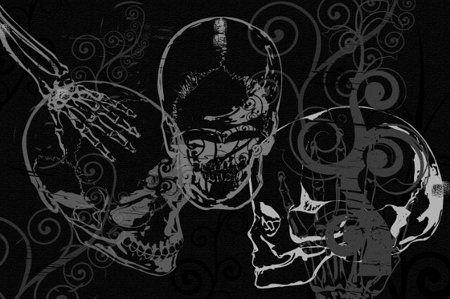 skulls and floral swirls forming grunge illustration montage